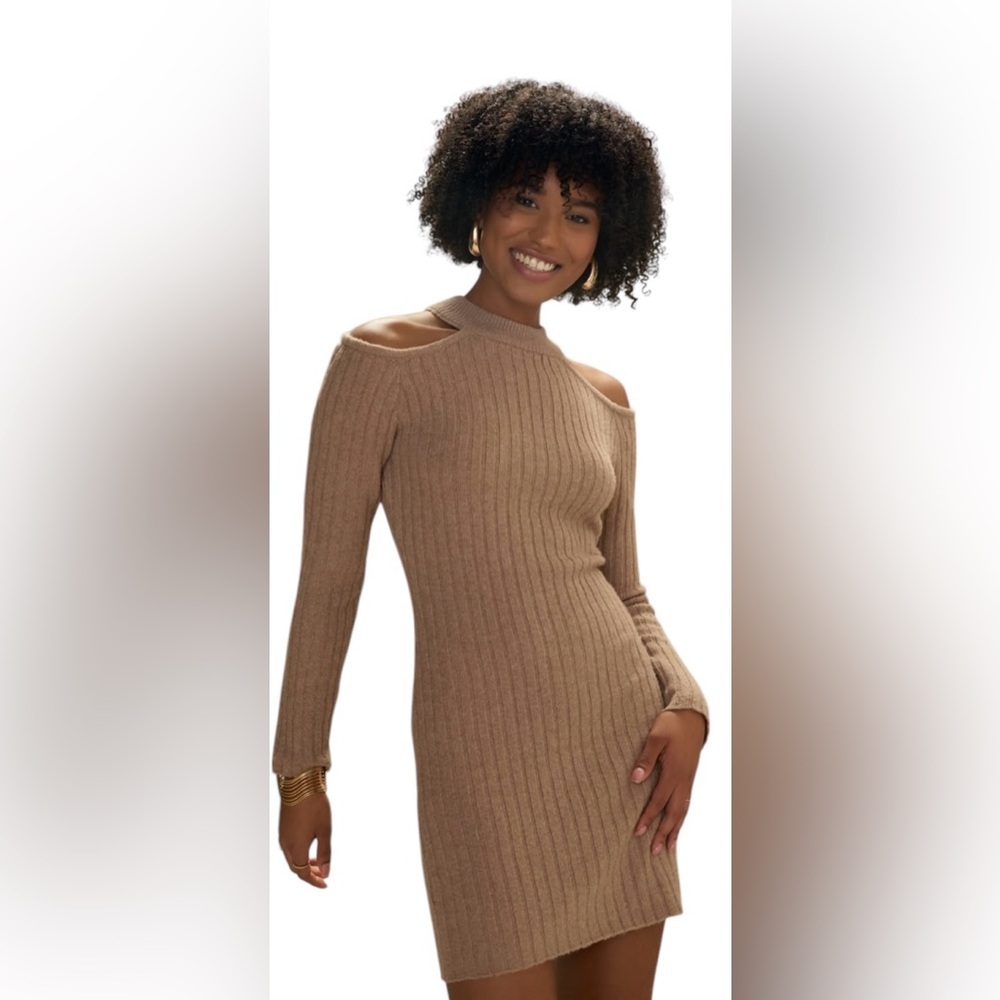 NWT Francesca’s Cold Shoulder Ribbed Sweater Dress